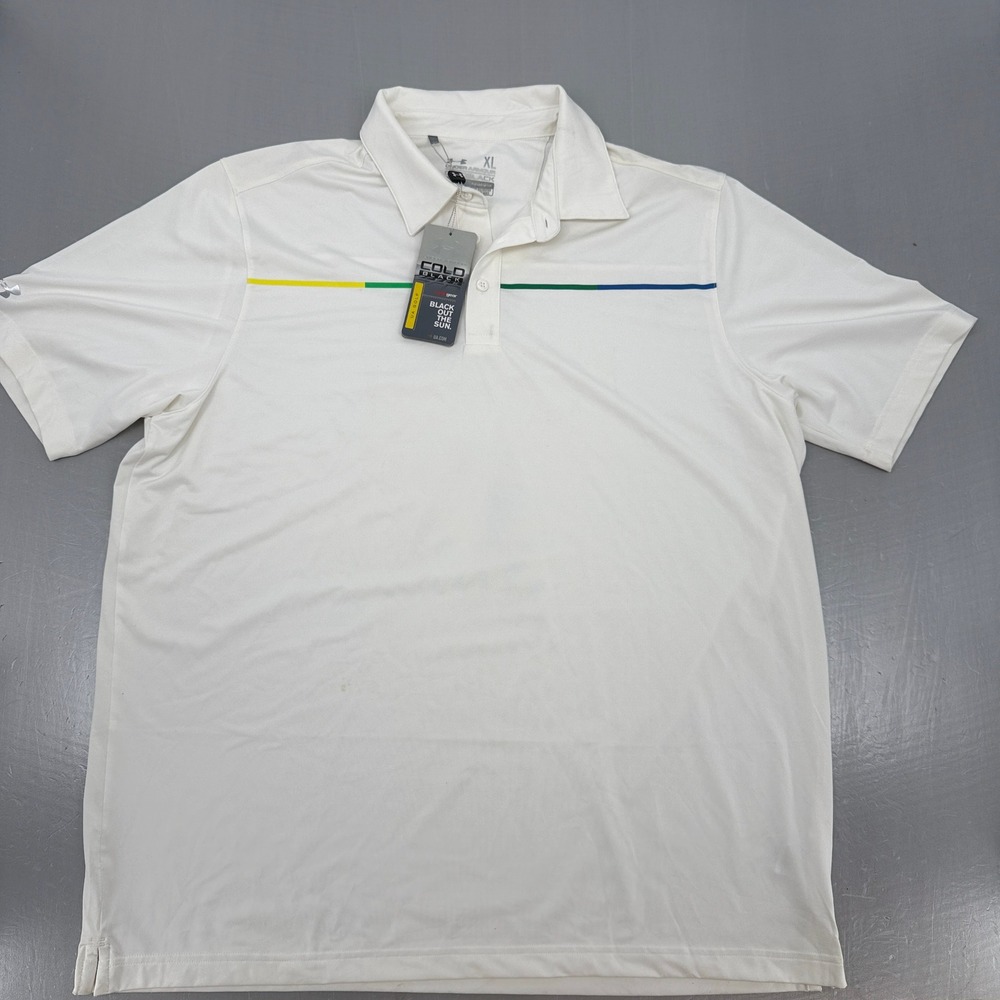 Under‎ Armour Coldblack HeatGear Golf Polo White Striped Mens XL New